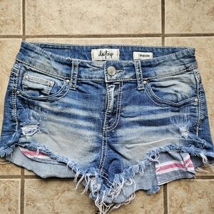 Daytrip Shorts Womens 28 Blue Cutoffs Capricorn High Rise Stretch Ripped Denim